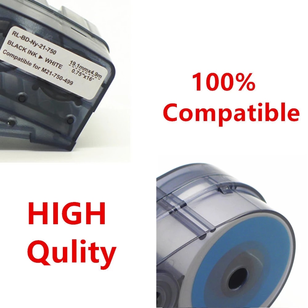 8PK M21 750 499 Label Lint Maker Label Tape Inkt Cartridge Zwart Op Wit 4.9M Nylon Voor Brady BMP21 plus En Labpal Printer
