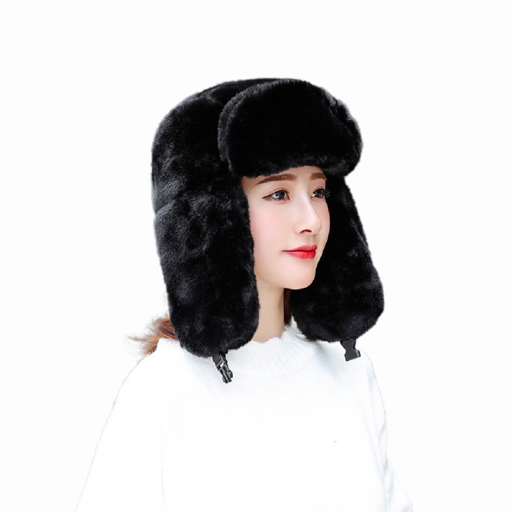 Women Faux Fur Trapper Hat Russian Ushanka Cossack Ski Earflaps Aviator Cap Winter Warm Velvet Bomber Hat 5 Colors