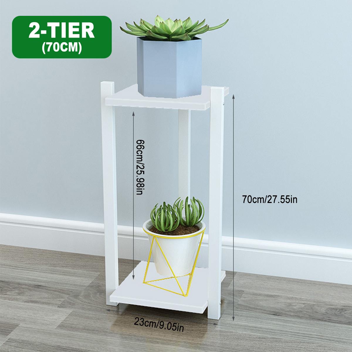 2/3 Tier Wooden Plant Stand Multilayer Plant Floor Solid Wooden Frame Bookshelf Storage Rack Flower Display Shelf Home Decor: 2 Tier 70CM