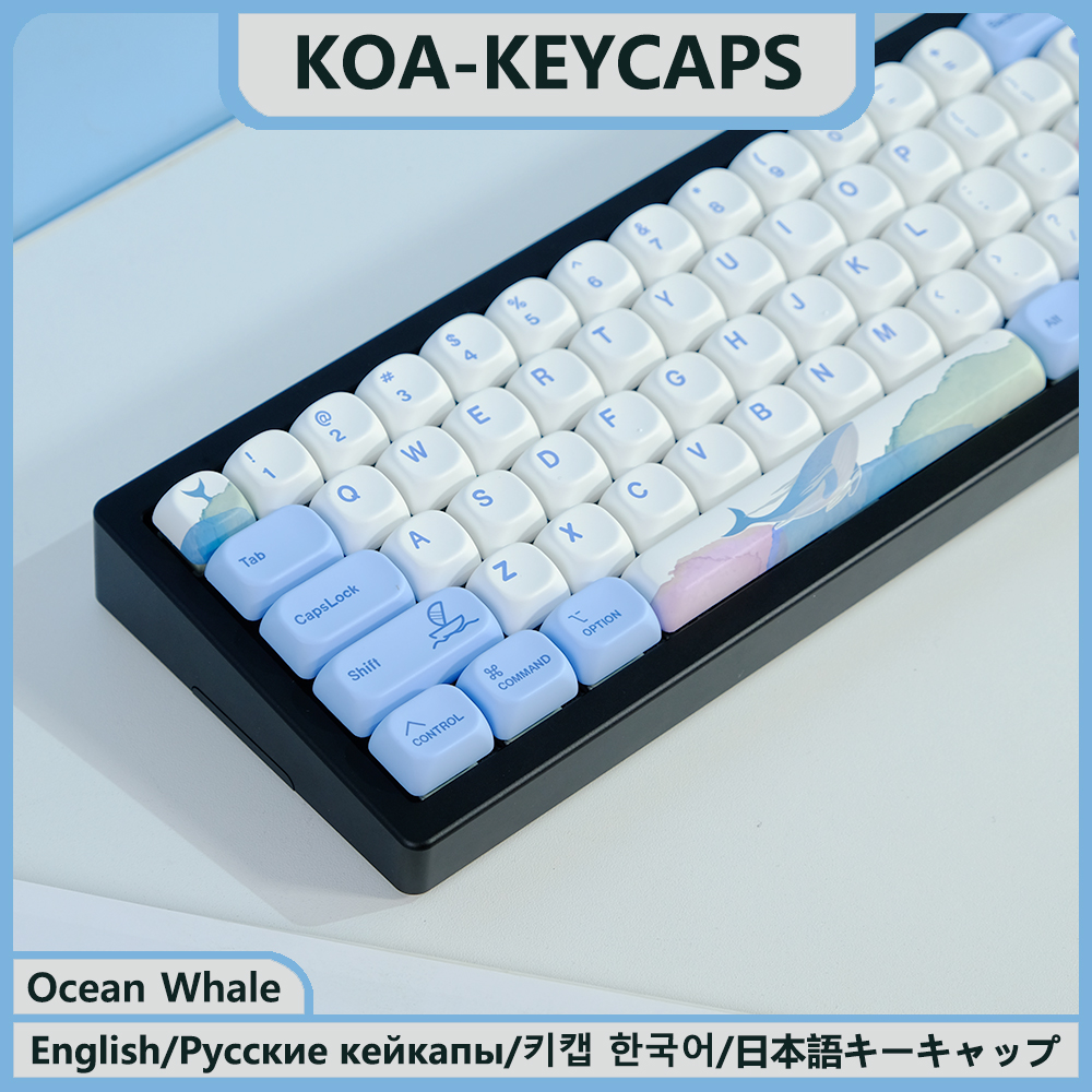 Kbdiy koa profil japanische ozean wal tasten kappen pbt mechanische tastatur tasten kappen russisch koreanisch 135 tasten kappen kunden spezifisch für mx schalter