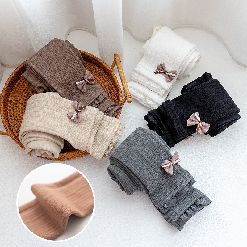 Mallas cálidas para niñas y adolescentes, pantalones ajustados con forro polar de algodón, de otoño e invierno, con lazo de punto, 2-12T