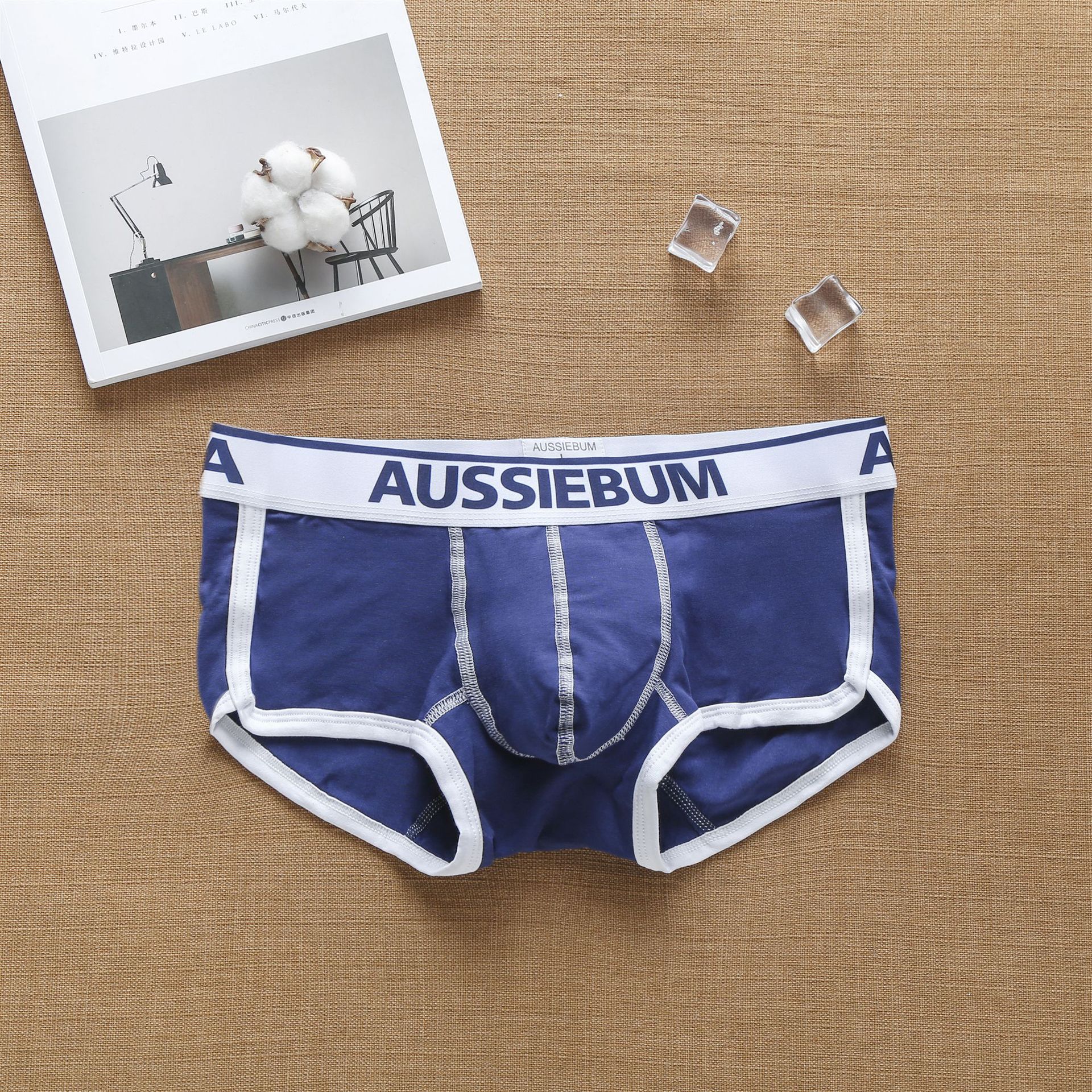 Aussiebum men's cotton boxer shorts with low waist and muscle in Europe and America.T: Navy / XL