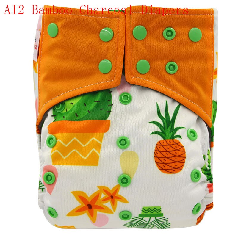 Ohbabyka-couche de bébé à Double gousset | Couche-culotte tout-en-deux AI2 en tissu de charbon de bambou, couche de poche réutilisable et: K132