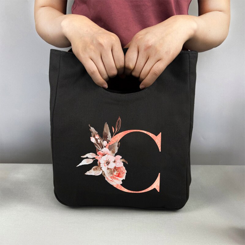 Fiambrera con estampado de letras rosas, bolsa de almuerzo refrigerada, portátil, aislante, para almacenamiento de comida, Picnic