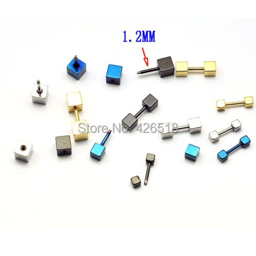 3 4 5mm width Cube Square titanium steel Punk Men Screw Back (pierced) stud earrings 4 colors