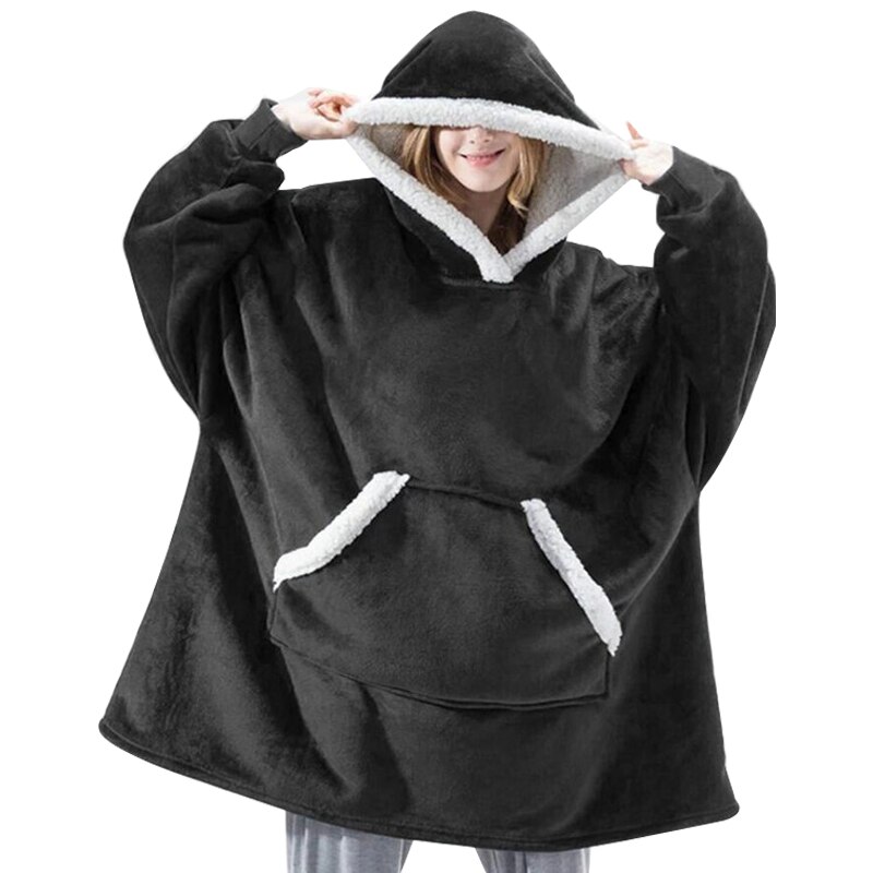 Hoodie Winter Fleece Hoody Deken Met Mouwen Sweatshirt Pocket Vrouwelijke Hooded Sweat Oversize Pyjama: B3