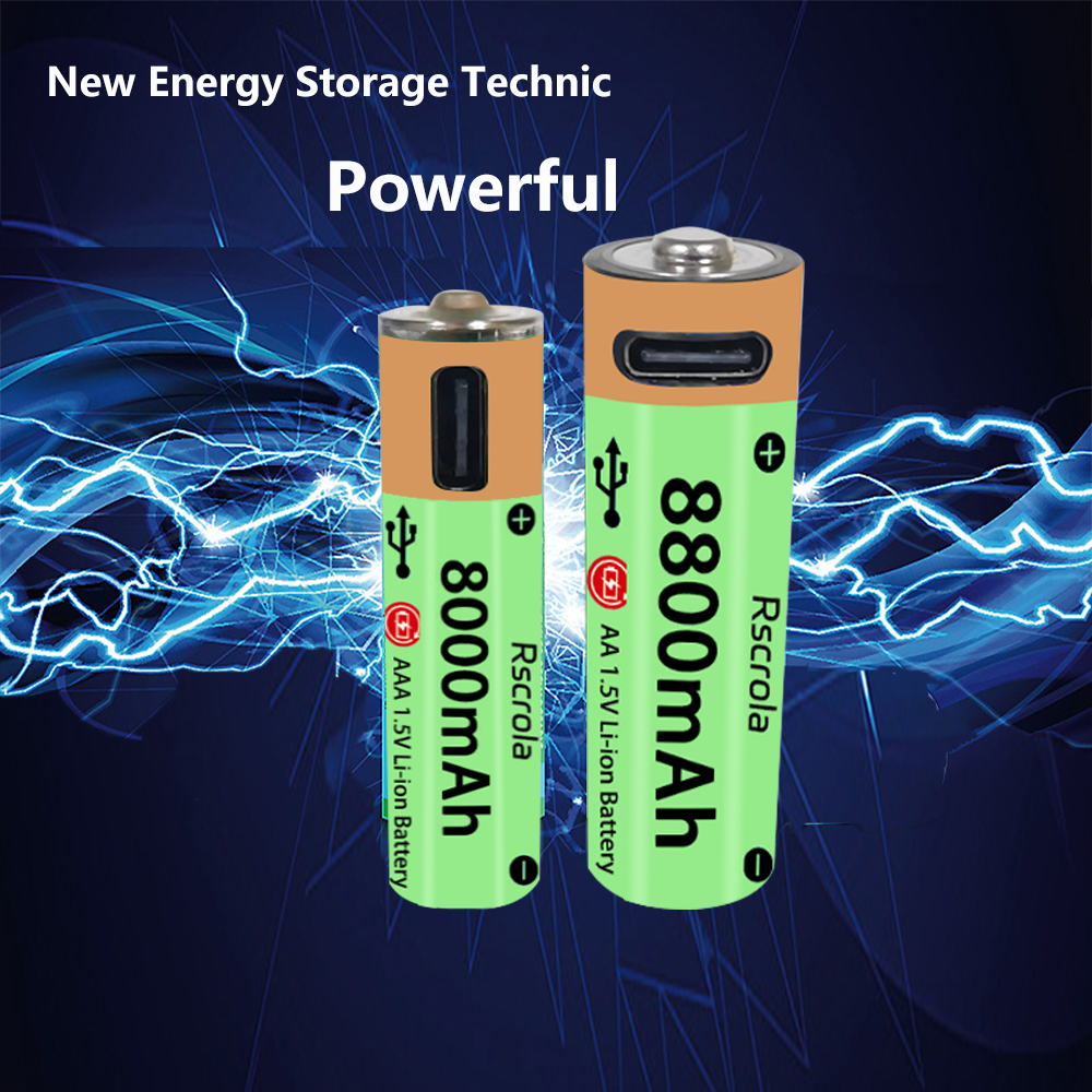 Baterías recargables AA AAA tipo C de alta capacidad, ciclo de larga duración, batería de iones de litio de 8800mAh y 8000mAh que funciona en temperatura extrema