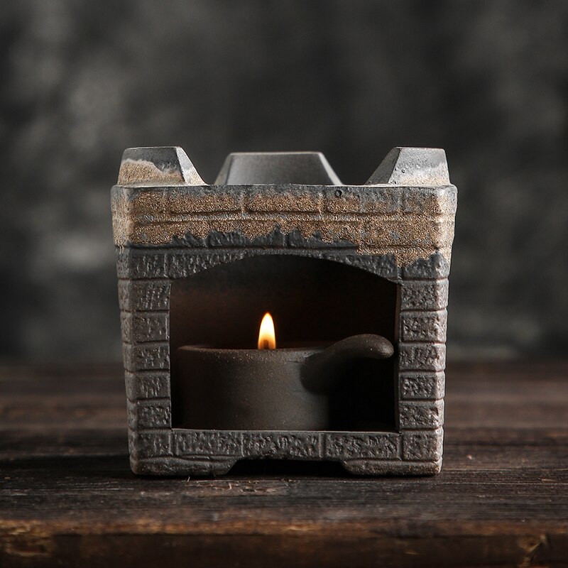 Stoneware Candle Tea Boiling Tea Warmer Handmade Retro Tea Brewing Warm Tea Stove Heating Teapot Thermal Insulation Base: Light Green