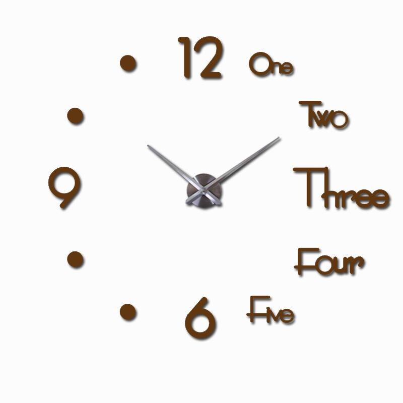 3D DIY Large Wall Clock Modern Silent Wall Sticker Clock Acrylic Mirror Self adhesive Wall Clocks Living Room Home Decor: Chocolate