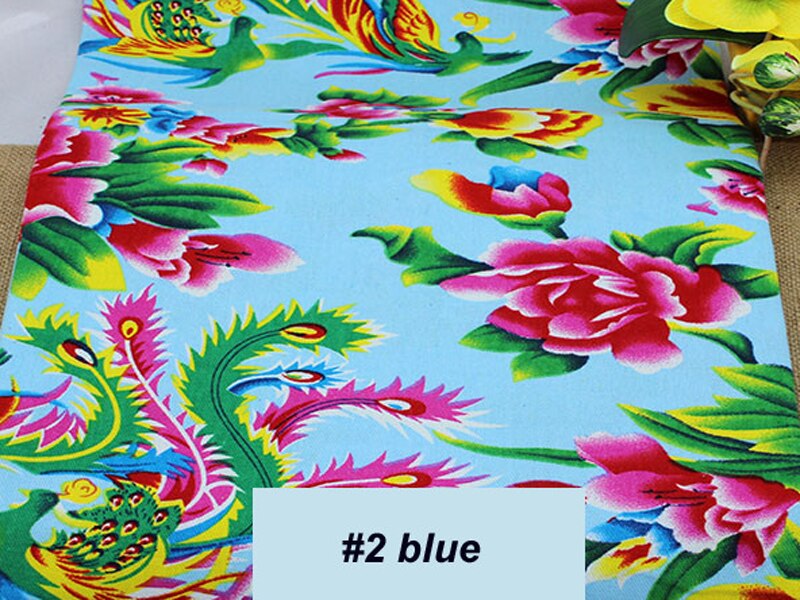 Tissu textile imprimé de phénix chinois, à motif de pivoine, 50cm x 160cm, pour literie: 2 blue