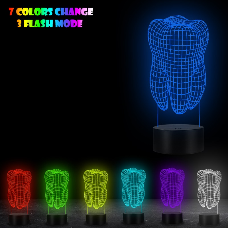 VCity 3D Tand Vormige Lamp Thuis Decoratieve Tandarts Verlichting Slaapkamer Nachtlampje LED USB Multicolor Luminaria Novelty kids