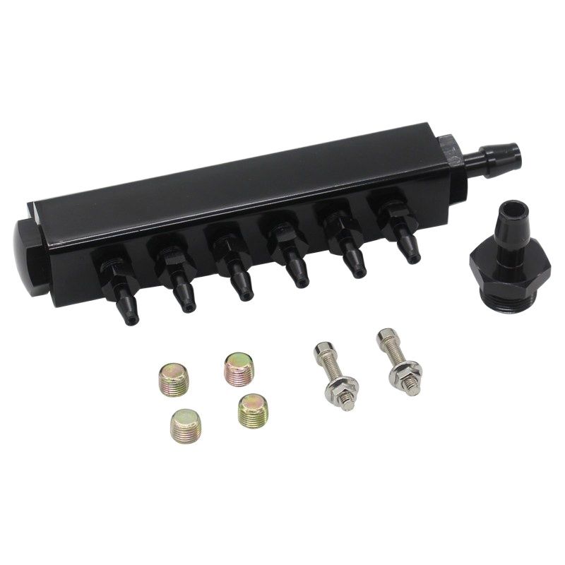 Aluminum Turbo Wastegate Bosst Vacuum Intake Manifold 6 Port 1/8 NPT: Black