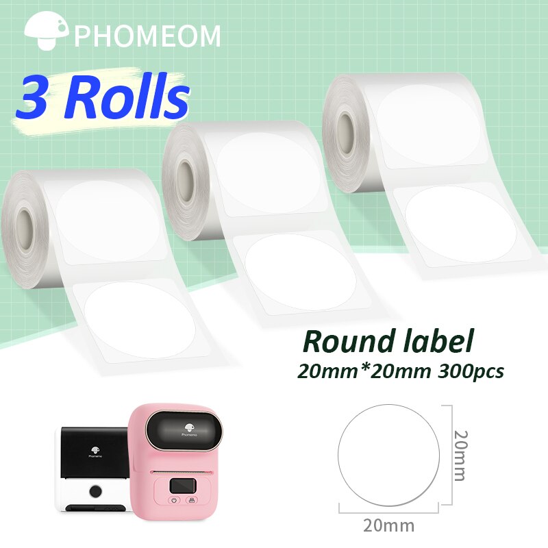 690Pcs 3 Rolls Label Sticker Voor Phomemo M110 M200 Zelfklevende Direct Thermische Etiketten Printer Waterdichte Label Papier 40x30mm: 20x20mm-300x3