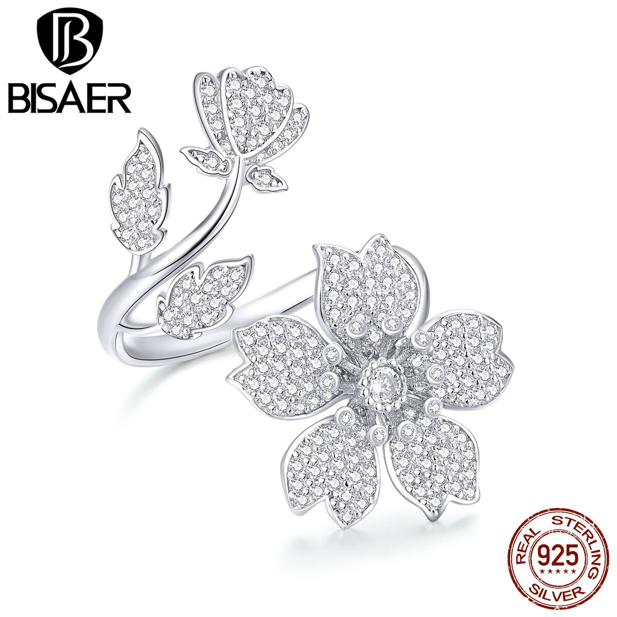 Sakura Ringen Bisaer Dazzling Kubieke Zirkoon 925 Sterling Zilveren Blooming Sakura Bloemen Vinger Ringen Voor Vrouwen Sieraden EFR076