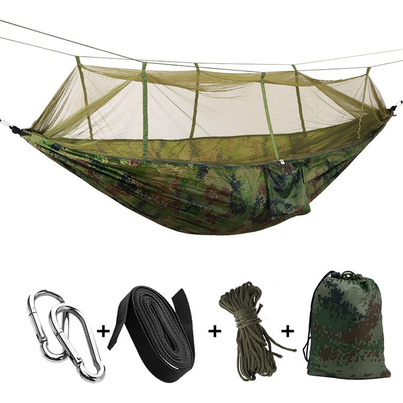 TOPDraagbare Hoge Sterkte Parachute Stof Camping Hangmat Opknoping Bed Met Klamboe Slapen Hangmat Camo