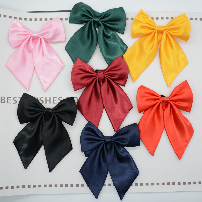 Women Bowties Solid Color Large Bowknot Simulated Silk Butterfly Necktie Shirt Accessories Event Performance Bank Hotel Bow Ties