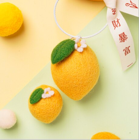 LLavero de fieltro de lana con mango de limón y melocotón, accesorio para decoración de felpudo, manualidades, DIY