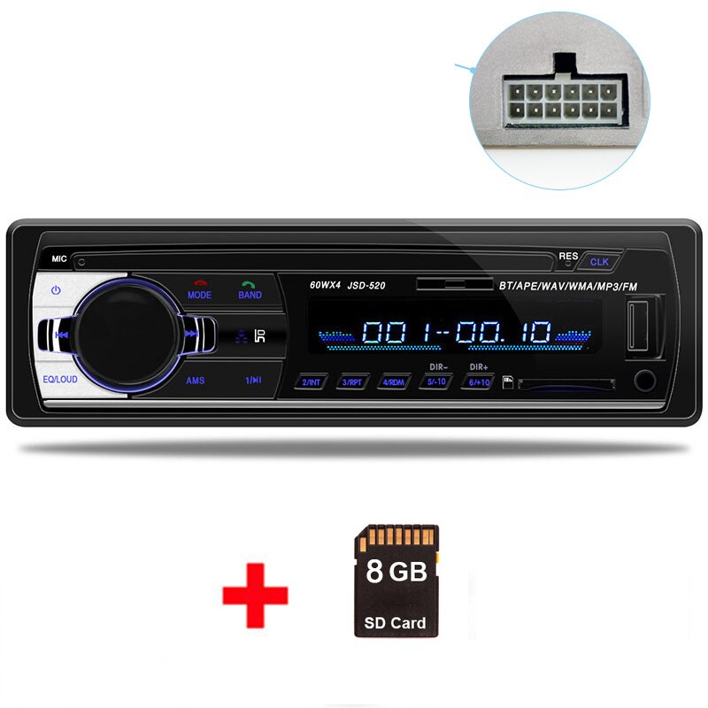 Bluetooth Autoradio Autoradio Radio FM Aux Ingang Ontvanger SD USB JSD-520 12V In-dash 1 din 12pin auto MP3 Multimedia Speler: Add 8G TF Card