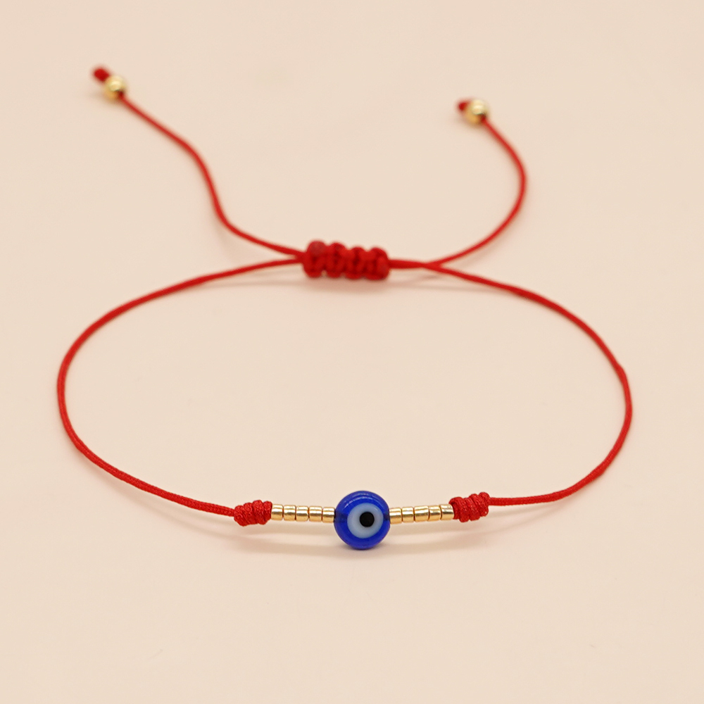 Go2Boho-Pulseras con dijes de cadenas multicapa para hombre y mujer, pulsera de la suerte con cuentas de mal de ojo, cuerda roja, de joyería hecho a mano: Color dorado