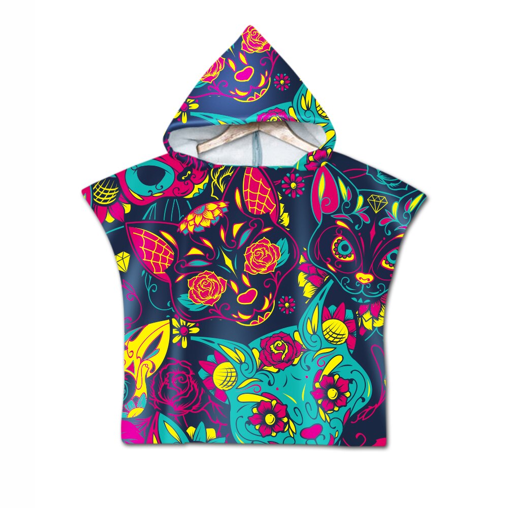 Gotisk cool halloween skræmmende kat skelet kranium baby børn børn hættehåndklæde pool bad strand poncho håndklæde kappe