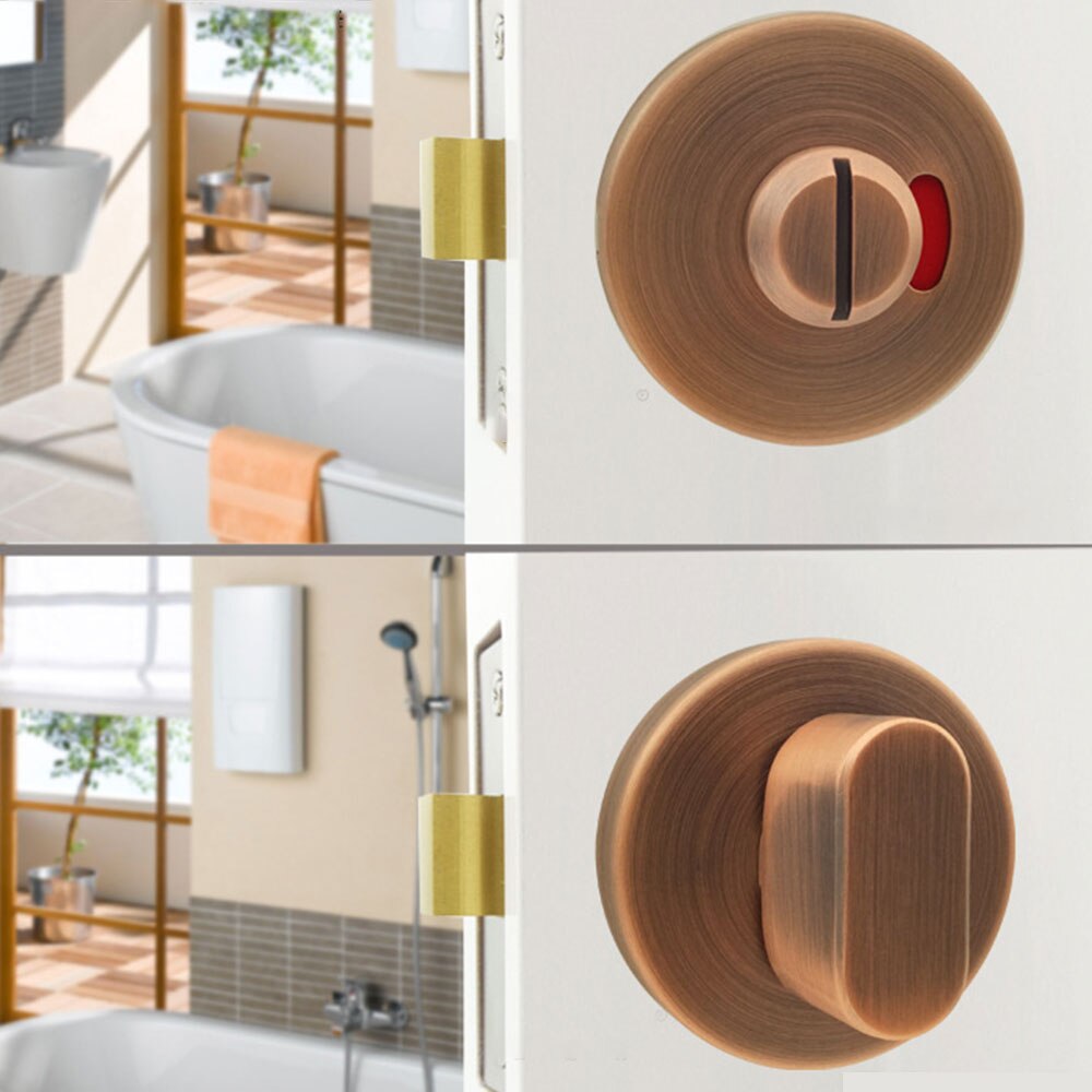 Round Bathroom Indicator Thumb Turn Stainless Steel Deadbolt Lock Bolt Toilet WC Latch Vacant Engaged Door Lock Set:  Red bronze