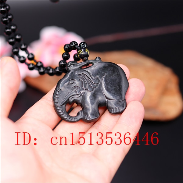 Chinesische Schwarz Grün jade Elefanten Jade Anhänger Natürlichen Obsidian Halskette Charme Schmuck luck Amulett Männer Frauen