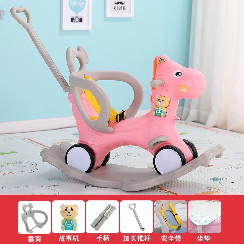 Multifunction Flash Wheel Kids Horse Rocking Chair Baby Ride on Toys Push Trolley 0-36 Months: B1