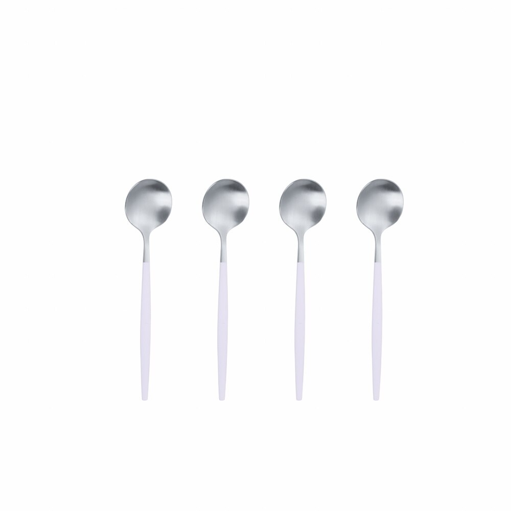 4 Pcs Coffee Spoons 304 Stainless Steel Matte Ice Cream Honey Spoons Flatware Coffee Drinking Tools Kitchen Gadget Teaspoons Set: white silver