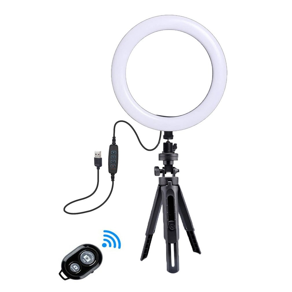Dimbare led-ringlamp met statief, handige live-invullamp, mobiele telefoonbeugel, 8 inch universeel