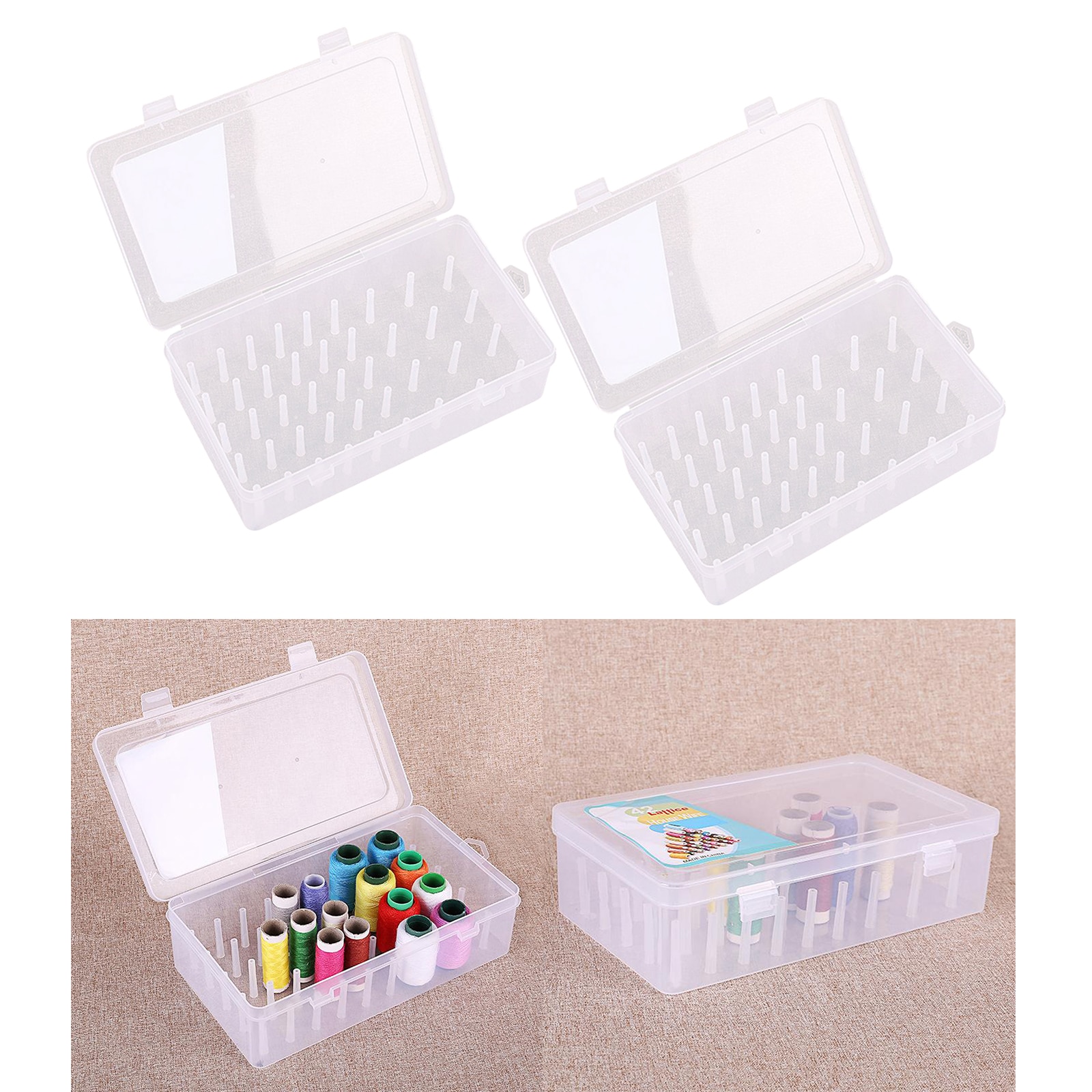2PCS Sewing Thread Storage Box with 42 Spools Large Capacity Craft Bobbins Containing Organizing Case