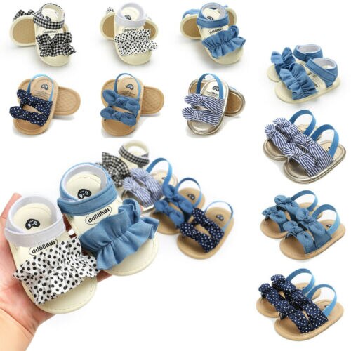 Baby Girl Cute Sandals Princess Summer Beach Dots Plaid Bowknot Shoes Toddler Kids PU Leather Sandles 0-18 Months