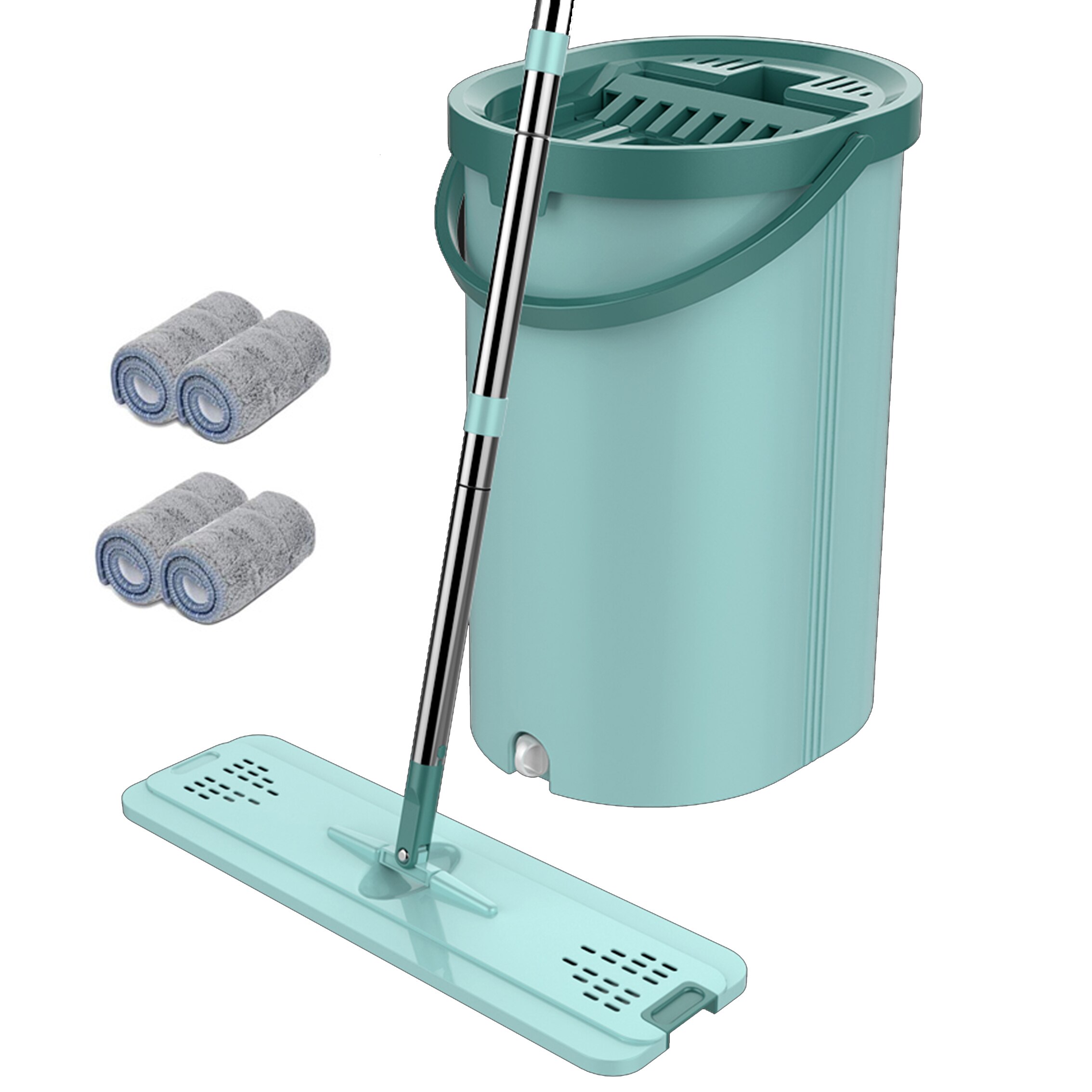 Magische automatische spins dweil microvezel reinigings dweil plat knijpen thuis keuken vloerreiniger gratis hand dweil met emmer gereedschap: Met 4 stuks doek