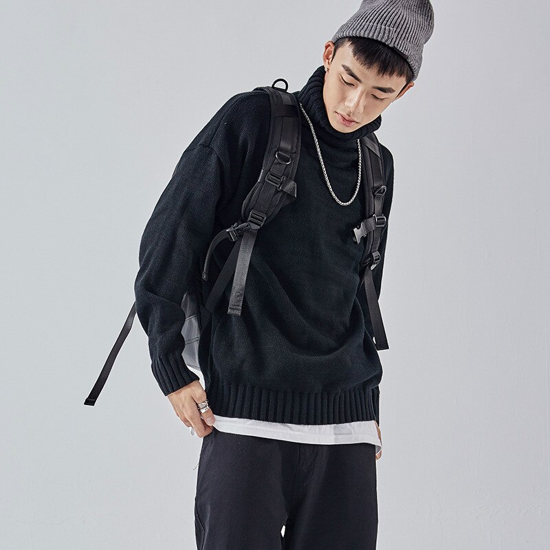Mannelijke Gebreide Coltrui Hoge Kraag Jongens Trui Oversized Trui Winter Groen Wollen Trui Vintage Mannen Casual Losse Truien