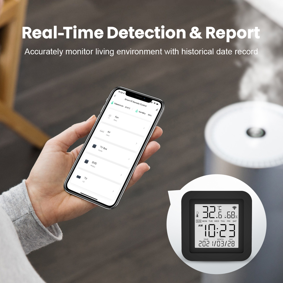 AVATTO Tuya WiFi pilot na podczerwień z wyświetlaczem wilgotności temperatury, inteligentna uniwersalna podczerwień robić telewizora AC DVD, Alexa Google Dom
