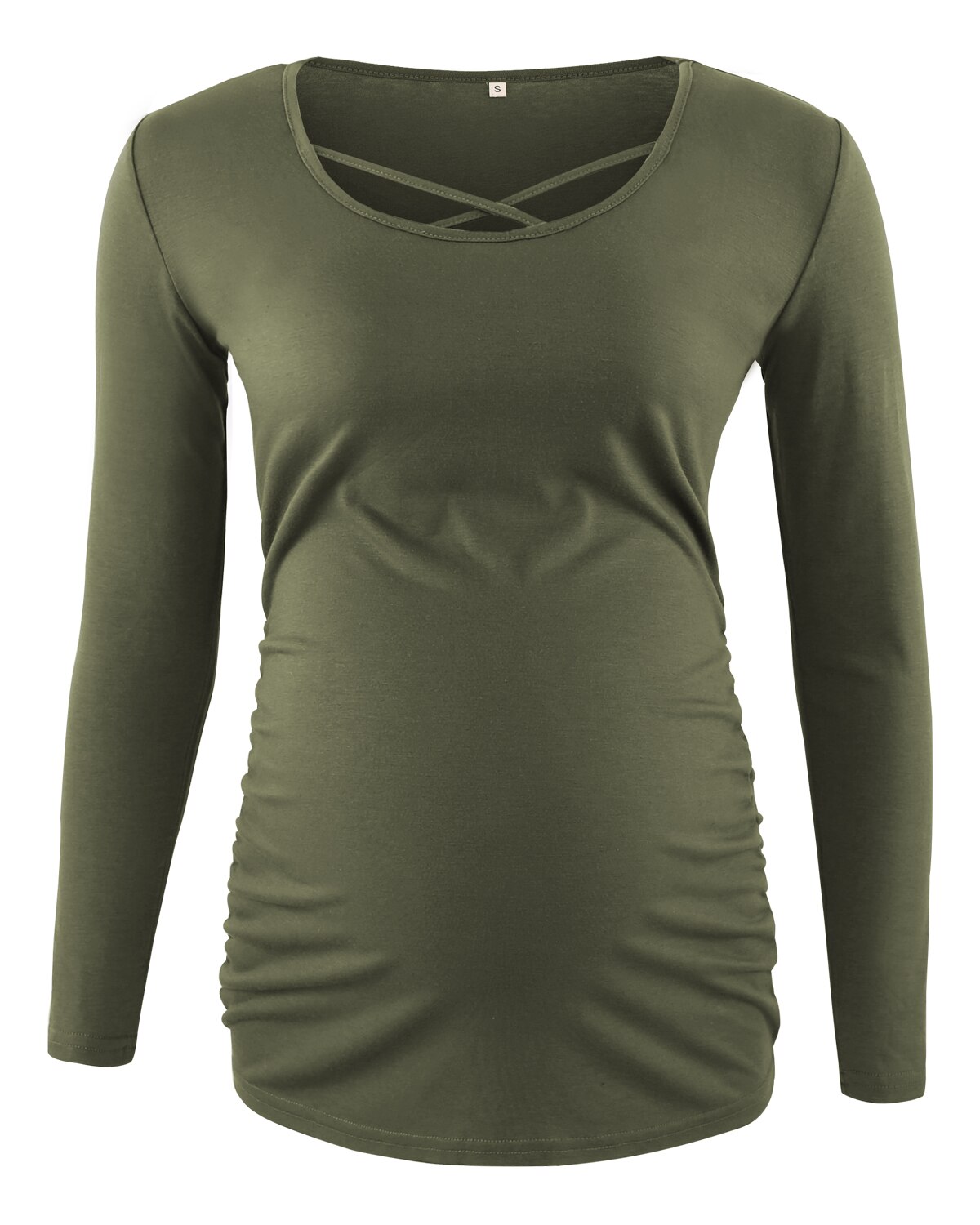 3 pakke save mama gravid top gravide tøj side rynket o hals kryds langærmet graviditet bluser dame afslappet tøj: Amy / Xl