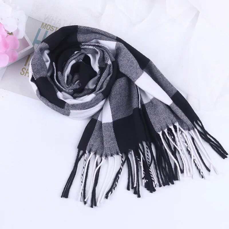 Écharpe pour enfants hiver garçons et filles style classique écharpe cachemire imitation tricot cou écharpe automne bébé mignon sca: black white