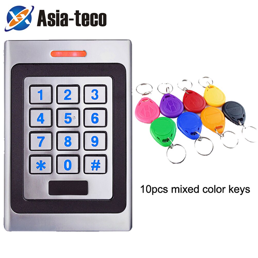 RFID Keypad Access Control System Kit Door Lock 125KHz EM Card IP67 Waterproof Metal Case Security Entry Door Reader Standalone: AC and 10 color key