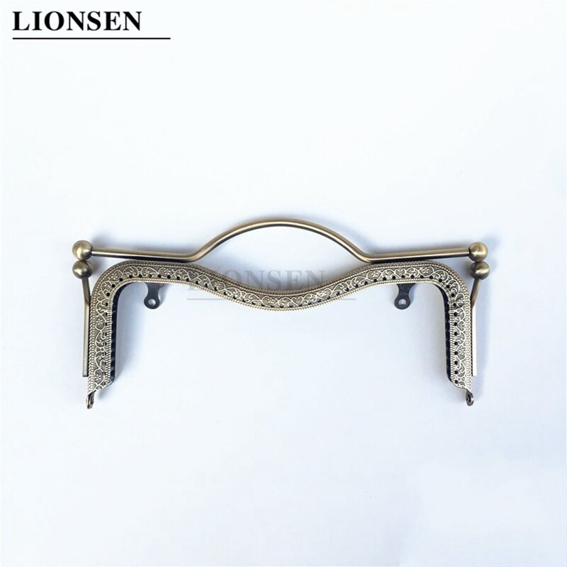 LIONSEN 20.5CM Lip-shaped Metal Purse Frame Handle Clutch Bag Accessories Kiss Clasp Lock Bronze Embossing HandBag Hardware