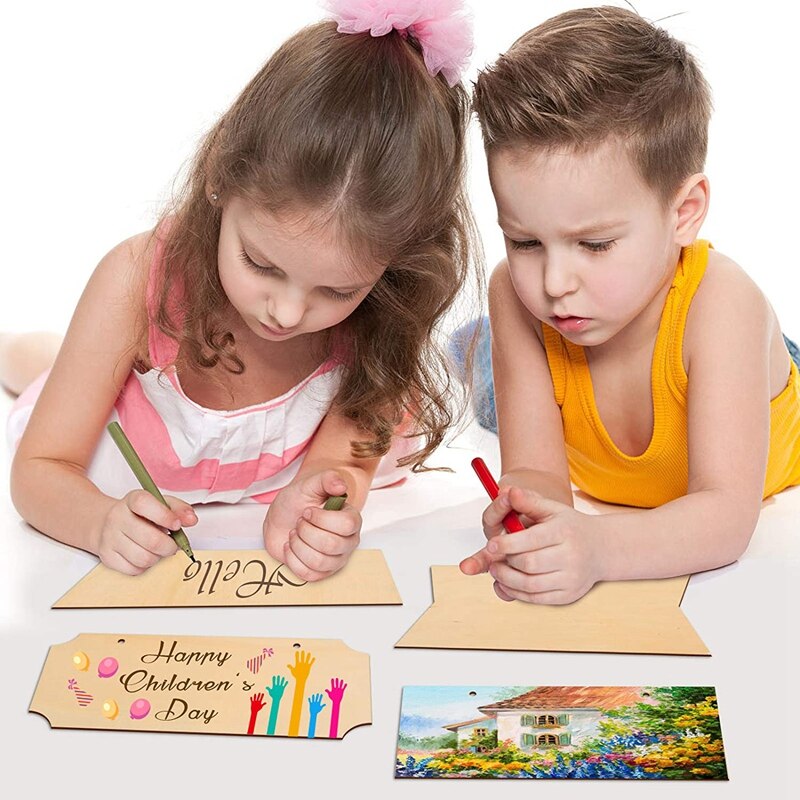 15Pcs Unfinished Hanging Wood Sign Blank Decorative Wood Plaque Wooden Slices Banners with Ropes for Pyrography Painting