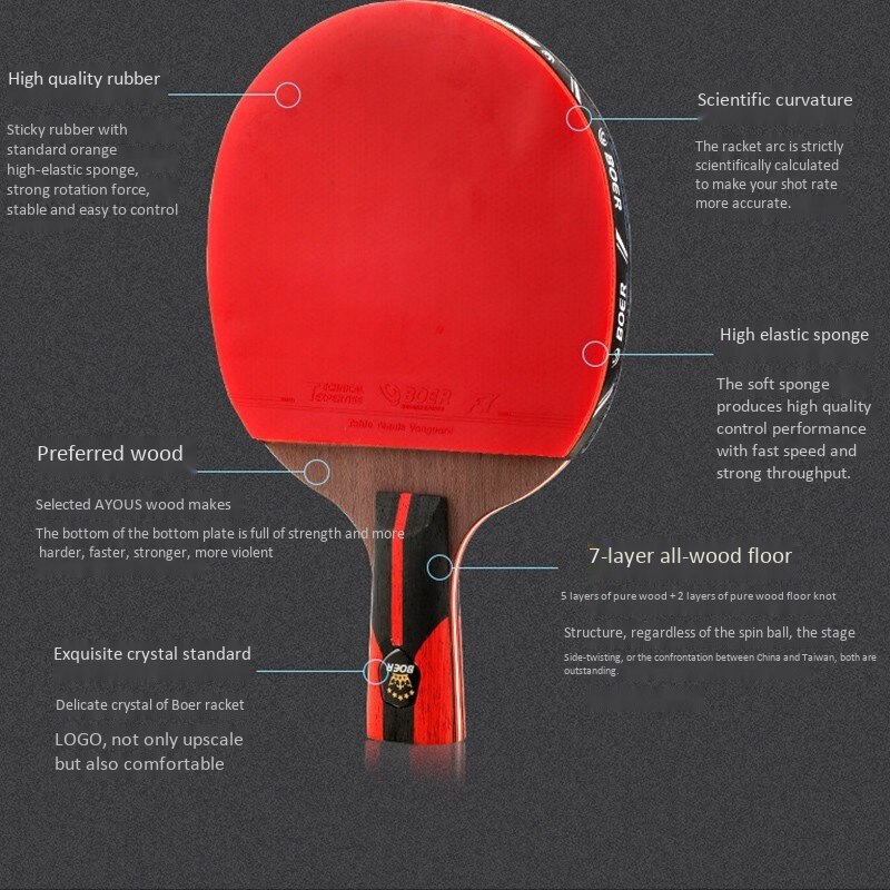 Boer Ping Pong Paddle Carbon Prestaties-Niveau Tafeltennis Racket Voor Toernooi Spelen