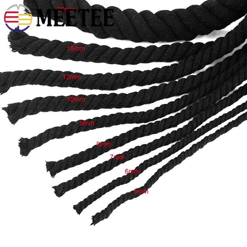 Meetee 5/10M 6Mm/8Mm/10Mm/12/15Mm 3 Aandelen twisted 100% Katoenen Koorden Rope Voor Bag Decor Diy Thuis Textiel Touw Accessoires KY338