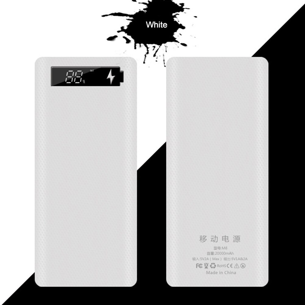 Micro USB/ Type-C 18650 Power Bank Case LCD Display Power Bank Battery Box DIY Mobile Phone Battery Charger Case Enclosure: White