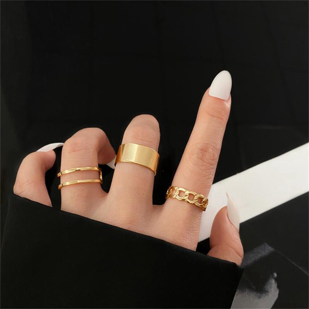 Ifmia 2022 Trend Goud Kleur Ronde Hollow Geometrische Ringen Set Voor Vrouwen Mode Cross Twist Open Ring Joint Ring Vrouwelijke sieraden: IF2420727