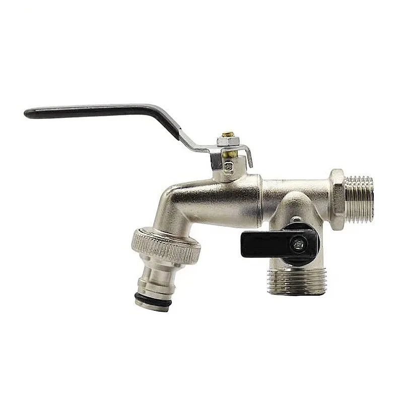 Outdoor garden faucet with 1 inlet and 2 outlets antifreeze faucet, equipped with double joint brass black faucet garden tool: Yellow