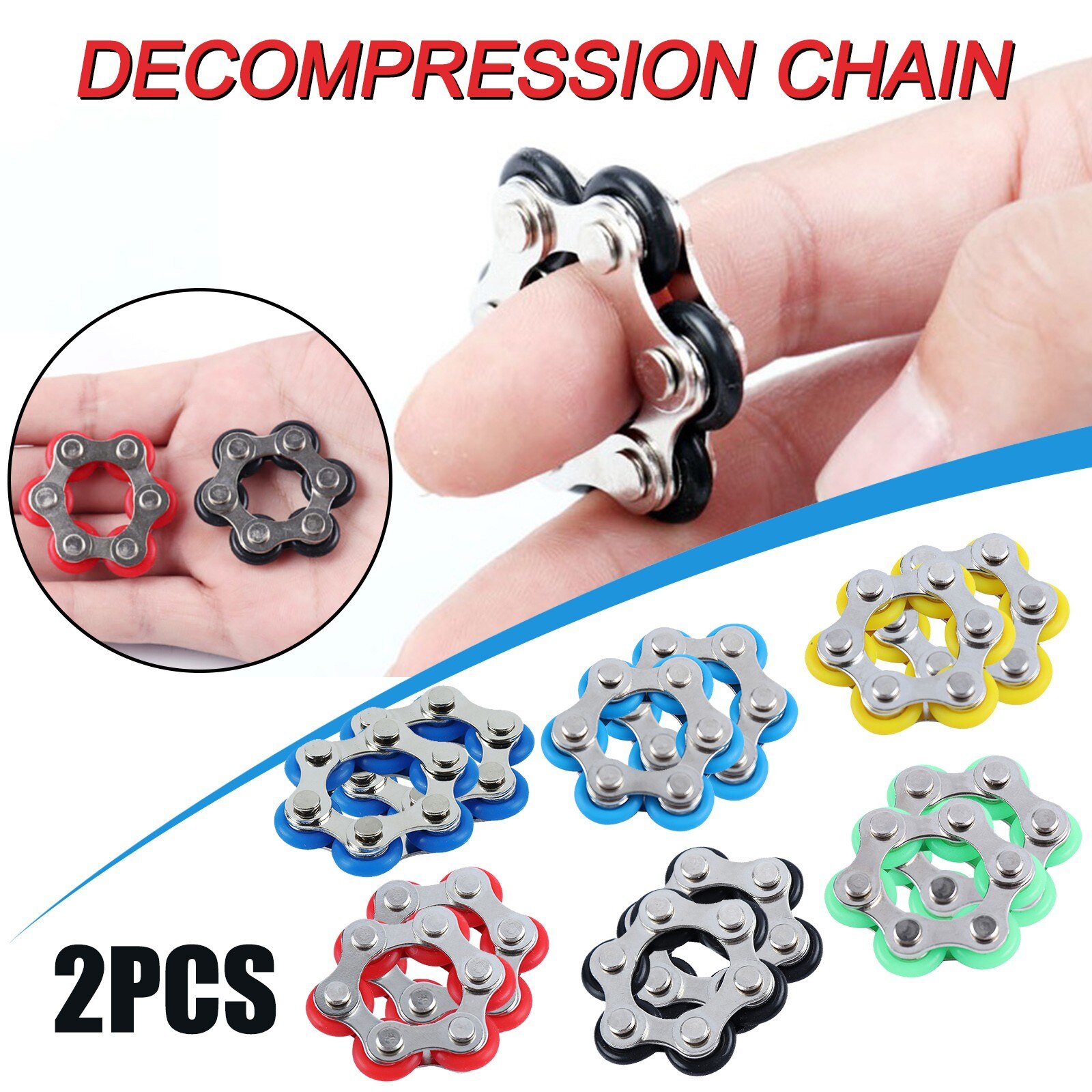 Anti Stress Toy For Kids/Adult/Student Bike Chain Fidget Spinner Bracelet For Autism and ADHD Chaney Fidget Toy 2PC