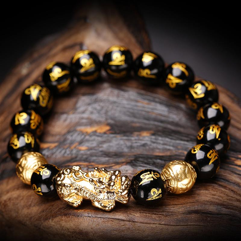 Schwarz Obsidian Reichtum Armbinde Einstellbar Mitteilungen Negativen Energien Armbinde mit Goldenen Pi Xiu Glück Wohlhabende Amulett Armbinde