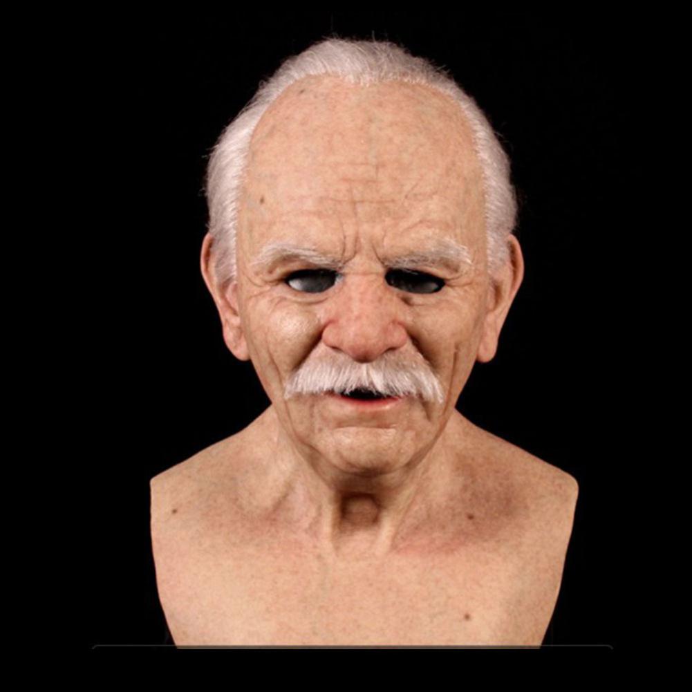 Kuulee Cosplay Bald Old Man Wrinkle Face Mask Halloween Party Carnival Props: man white hair