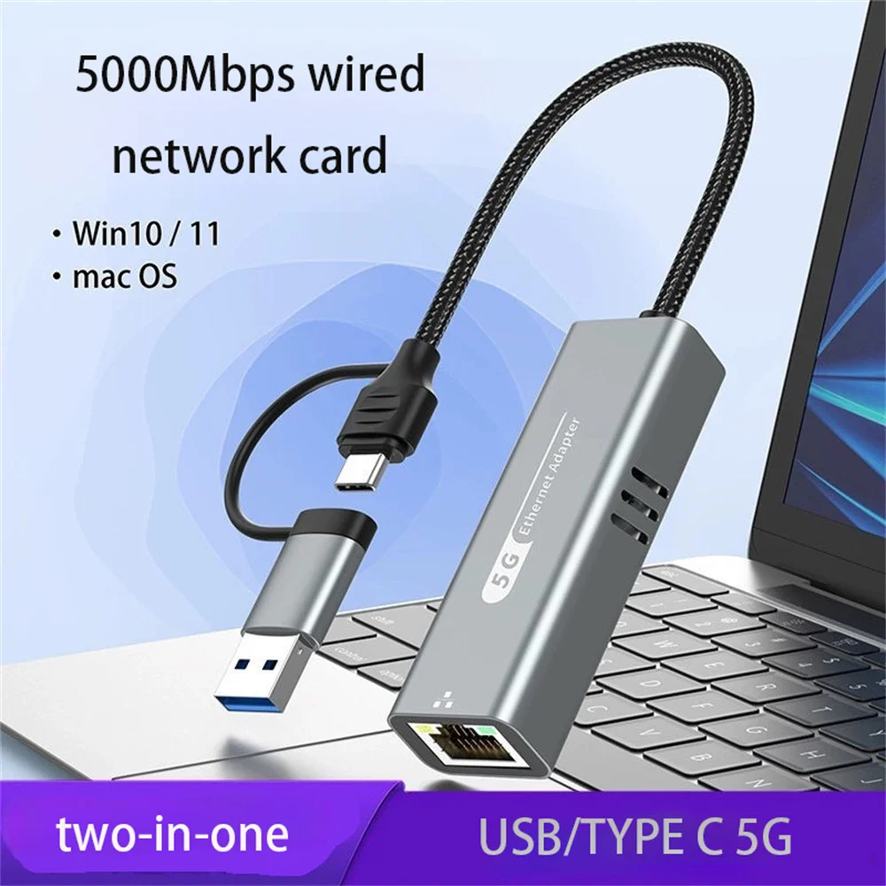 5000- mbit/s-netzwerkkartenadapter (usb typ-c auf  rj45) – 5g -in-2.5g -netzwerkkarten-konverter-hub für windows 7/8/10- laptops
