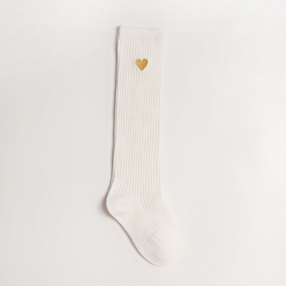 1 paio di calzini alti per bambini calzini caldi per ragazze cuore in cotone solido calzini sportivi per bambini calzini lunghi per bambini primavera nuovi arrivi: WHITE / 4-6 years old