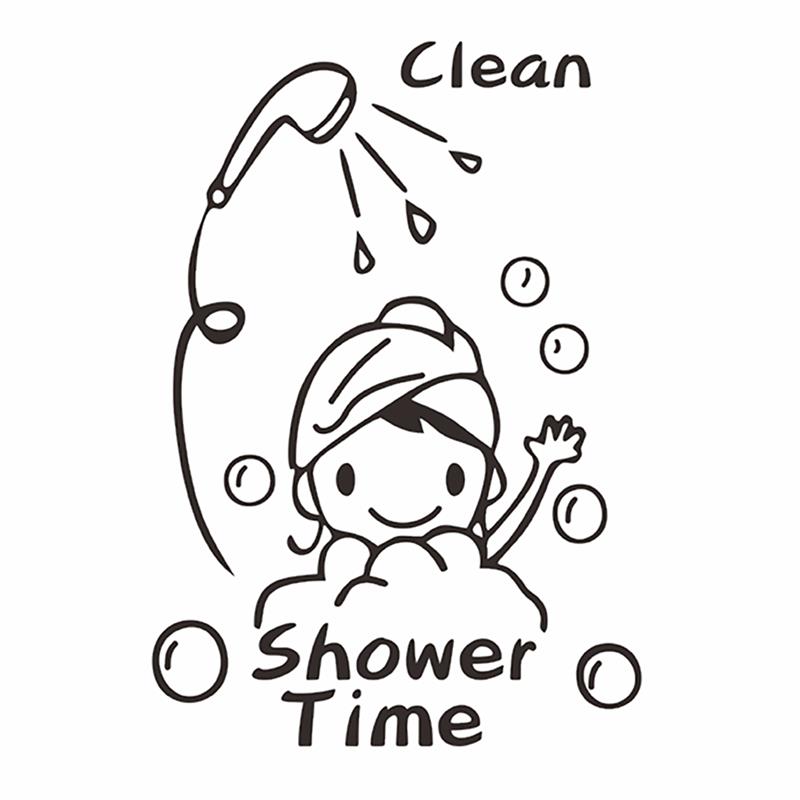Wall Sticker Clean Shower Time Cute Little Girl Child Bathroom Glass Door Wall Stickers Home Decoration Stickers